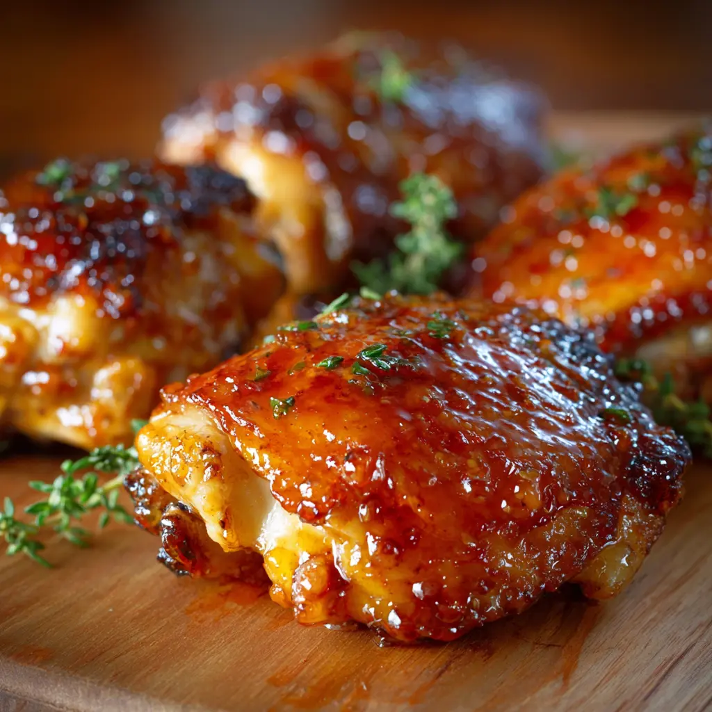 Discover the Ultimate Glazed Apricot Chicken Thighs Recipe You’ll Love! 1 Square recipe image of glazed apricot chicken thighs with crispy golden skin, sticky apricot glaze, and fresh herbs.