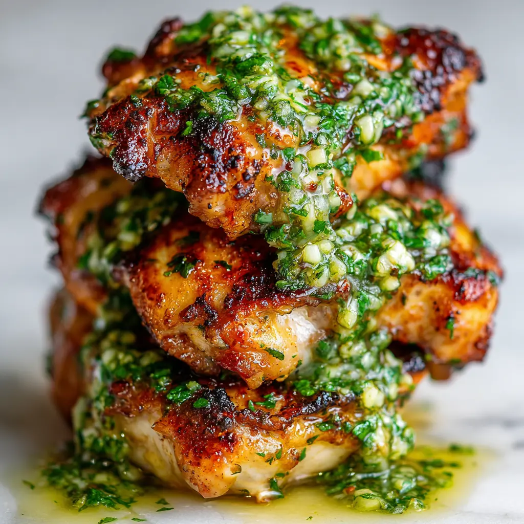 Easy Marinated Chicken Thighs with Zesty Herb Sauce in Just 30 Minutes! 1 Square recipe image of marinated chicken thighs with fresh zesty herb sauce.