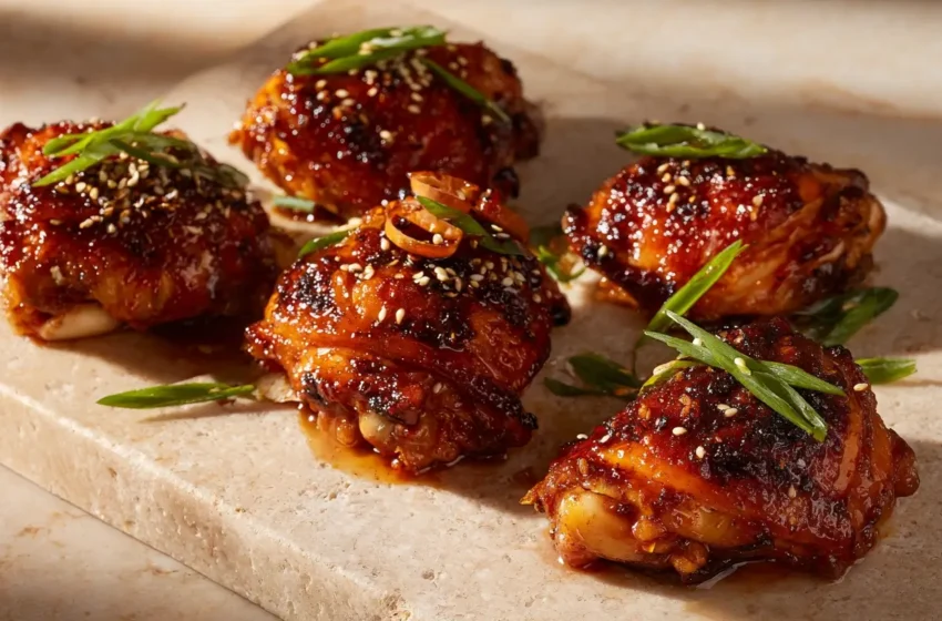 Brown Sugar Soy Sauce Chicken Thighs with crispy golden skin and glossy sticky glaze