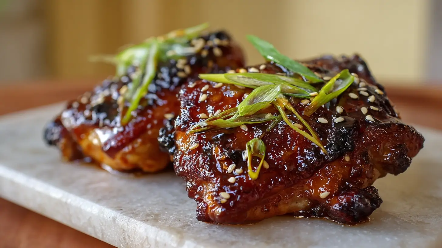 Square recipe image for Miso Chicken Thighs with glossy glaze, scallions, and sesame seeds