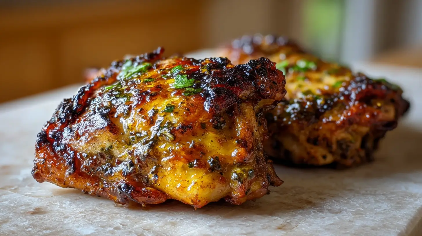 Square recipe image for Greek Yogurt Chicken Thigh Marinade with golden herb coating