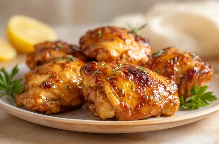Baked Boneless Skinless Chicken Thighs with lightly browned exterior and simple seasoning