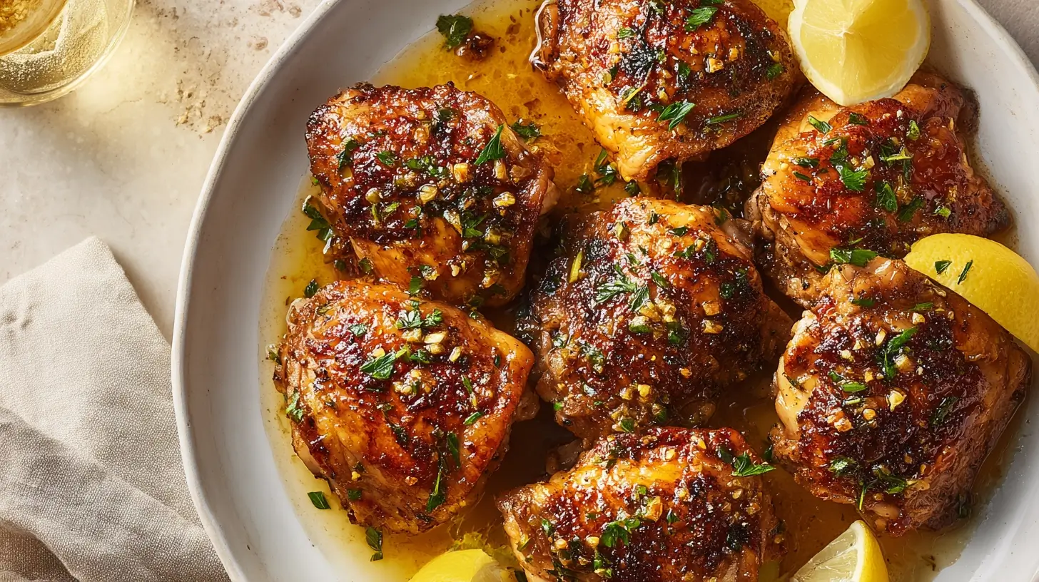 Square recipe image for Greek Chicken Thighs with lemon, garlic, and parsley