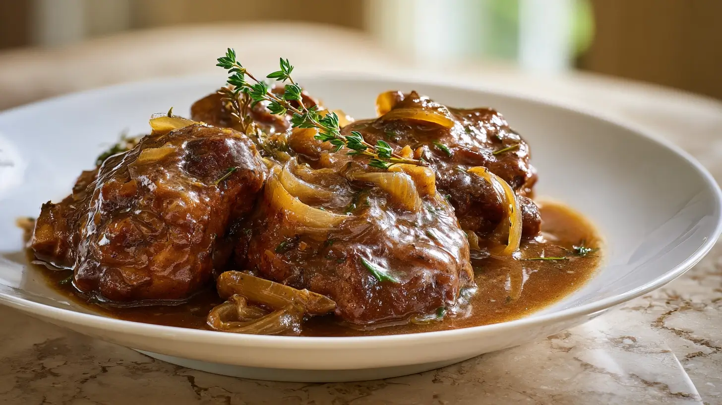 Square recipe image for Slow Cooker Chicken Thighs and Gravy with silky gravy