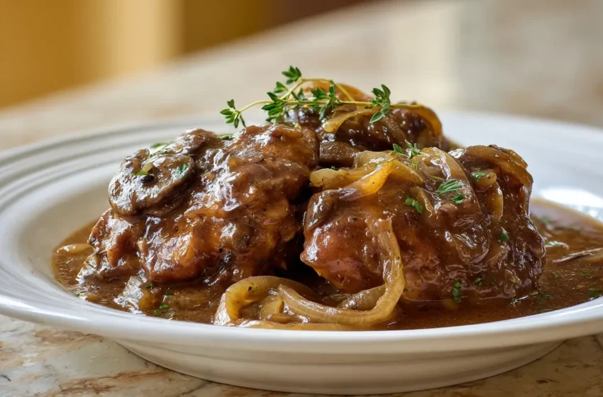 Slow Cooker Chicken Thighs and Gravy with tender chicken and rich silky gravy