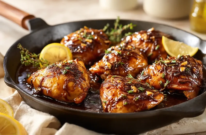 Balsamic Chicken Thighs with glossy sticky glaze and caramelized seared edges