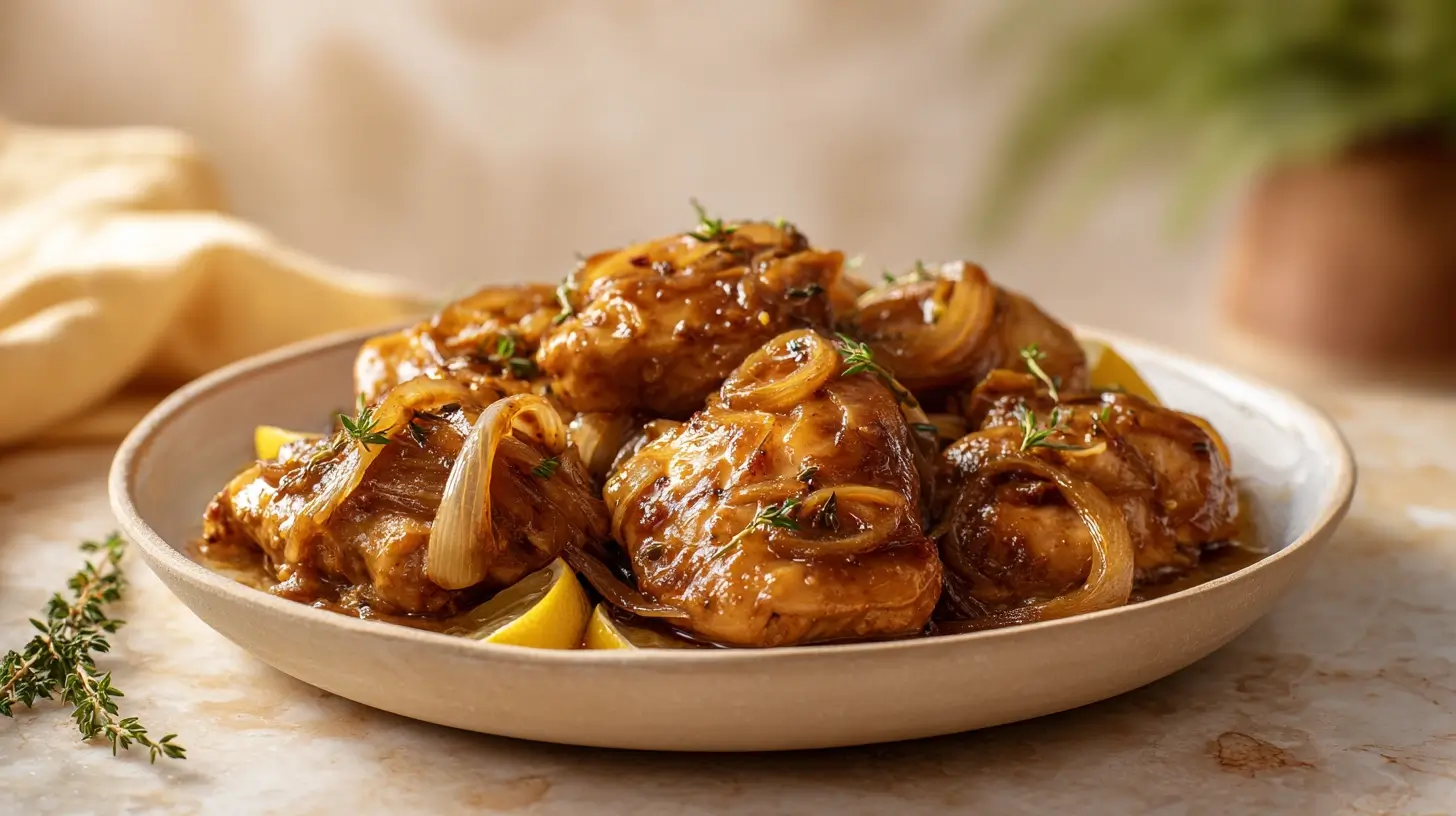 Square recipe image for Instant Pot Chicken Thighs with savory onion sauce