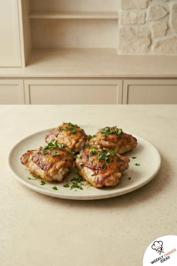 Final Chicken Thigh Marinade Recipe Final plate of golden chicken thighs cooked with a flavorful marinade