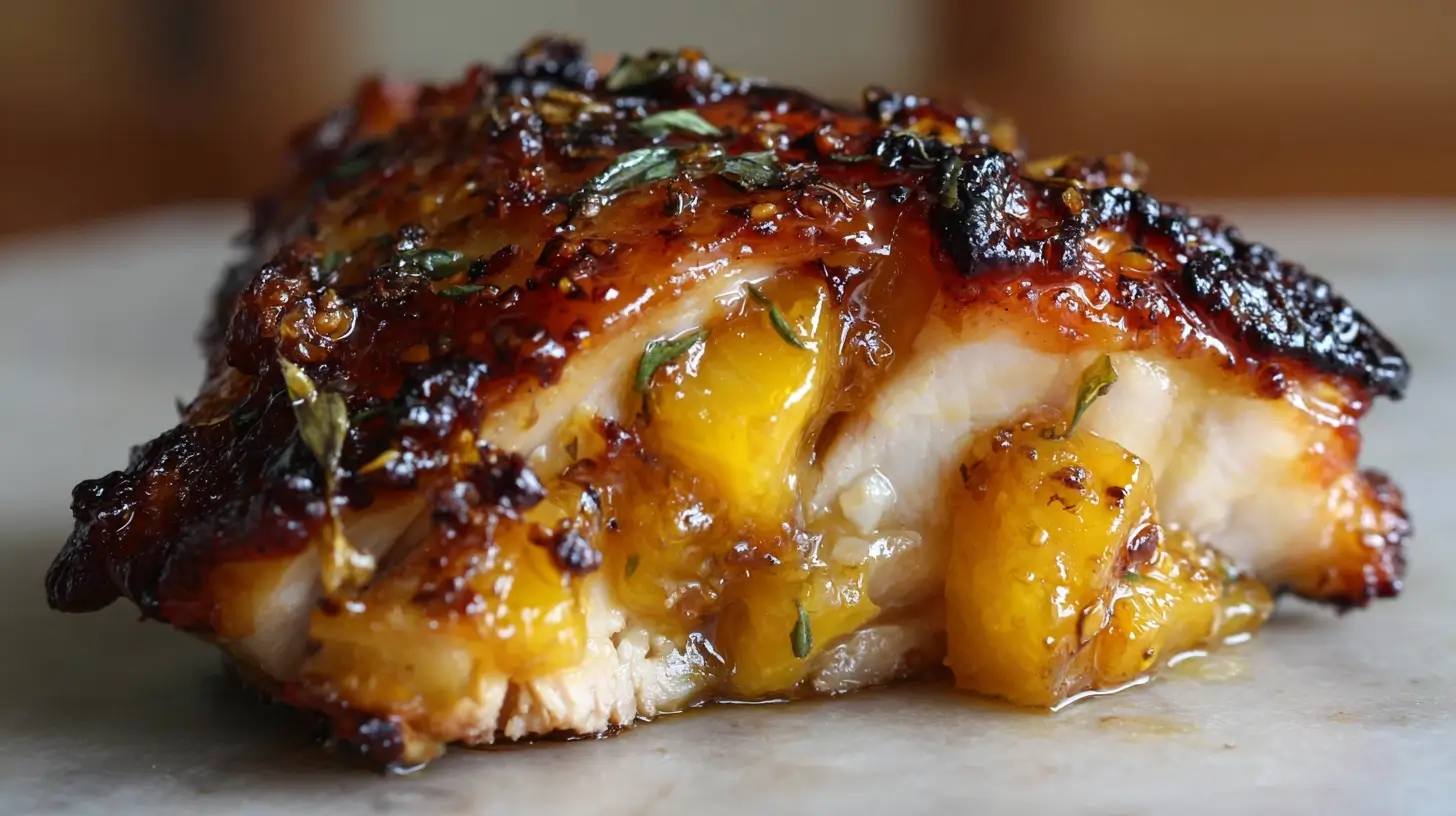 Irresistible Peach Glazed Chicken Thighs for an Unforgettable Meal! 1 Square recipe image for Peach Glazed Chicken Thighs with glossy peach glaze and crispy skin