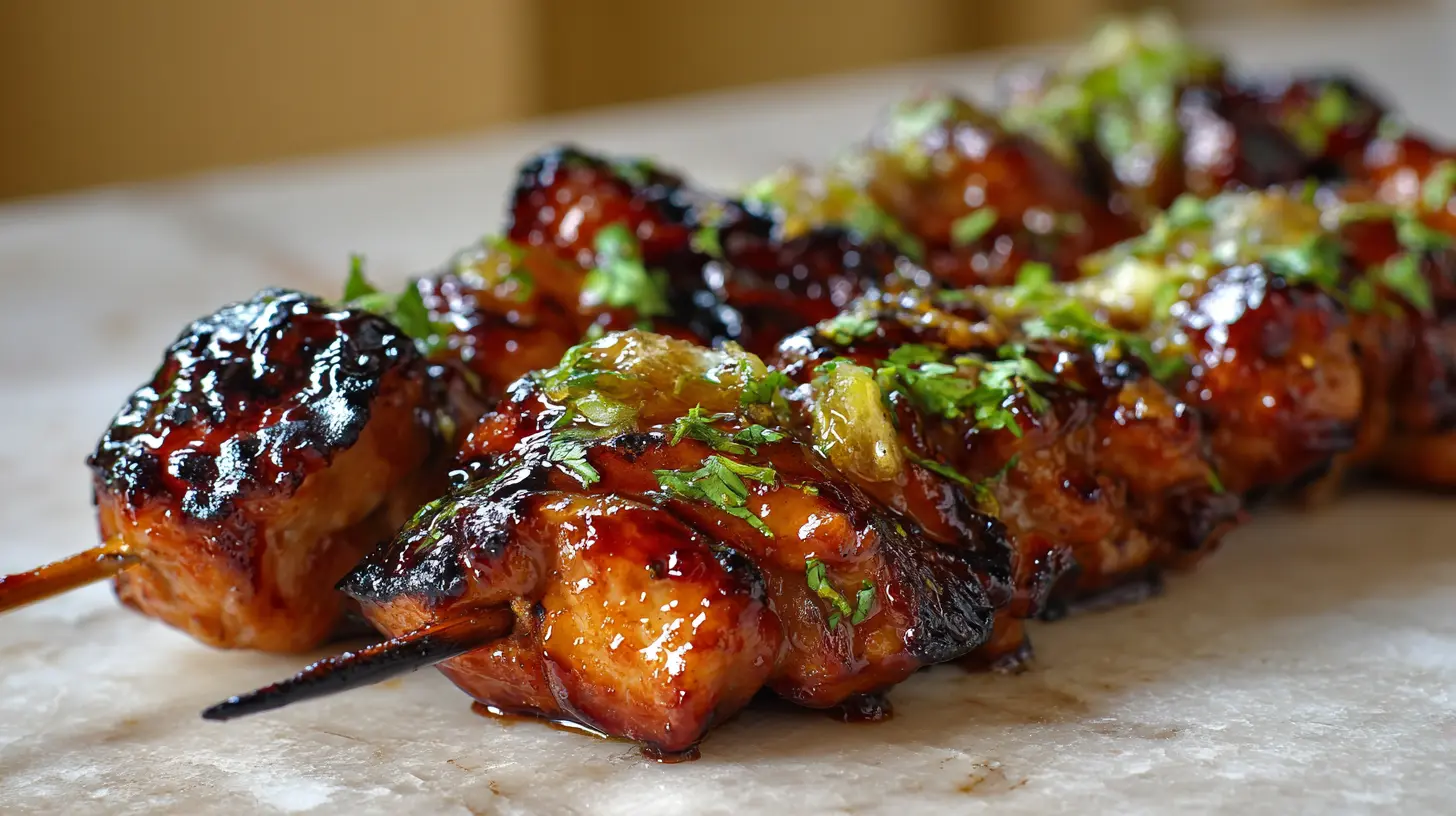 Easy Honey Lime Chicken Thigh Kebabs Ready in 30 Minutes! 1 Square recipe image for honey lime chicken thigh kebabs with sticky glaze and charred edges