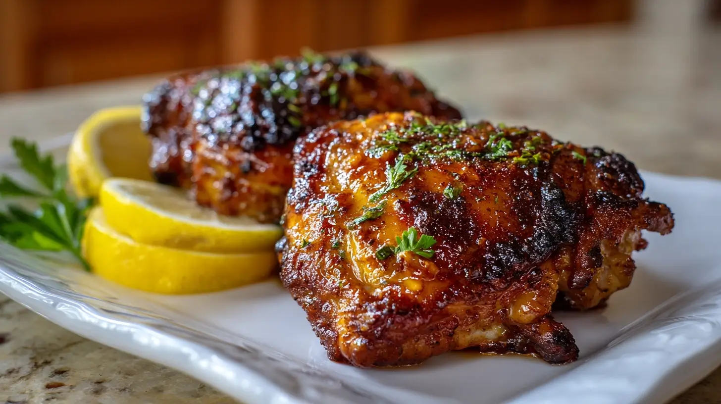 Square recipe image for Air Fryer Chicken Thighs with crispy golden skin