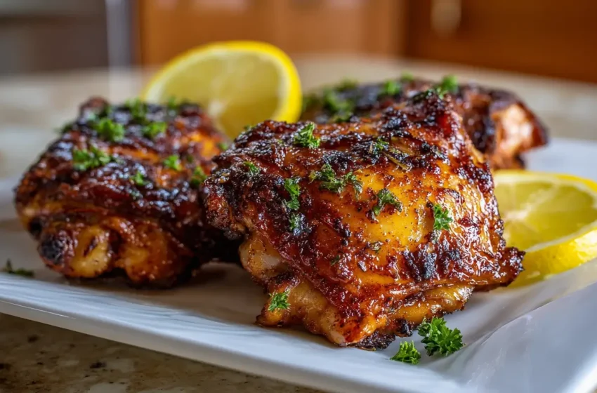 Air Fryer Chicken Thighs with crispy golden skin and savory garlic paprika seasoning
