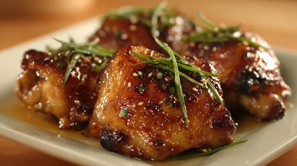 Honey Soy Chicken Thighs with crispy golden skin and glossy sticky glaze