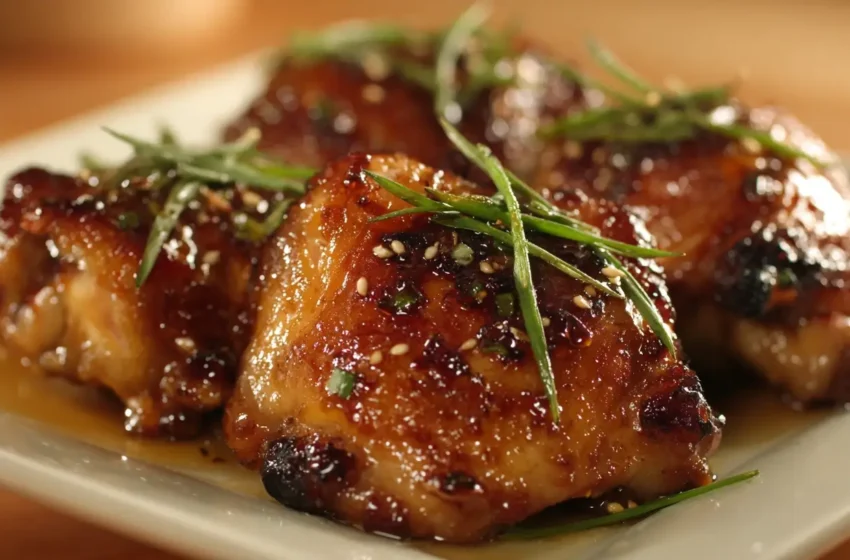 Honey Soy Chicken Thighs with crispy golden skin and glossy sticky glaze