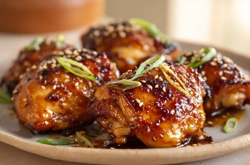 Soy Garlic Chicken Thighs with crispy skin and glossy sticky soy garlic glaze