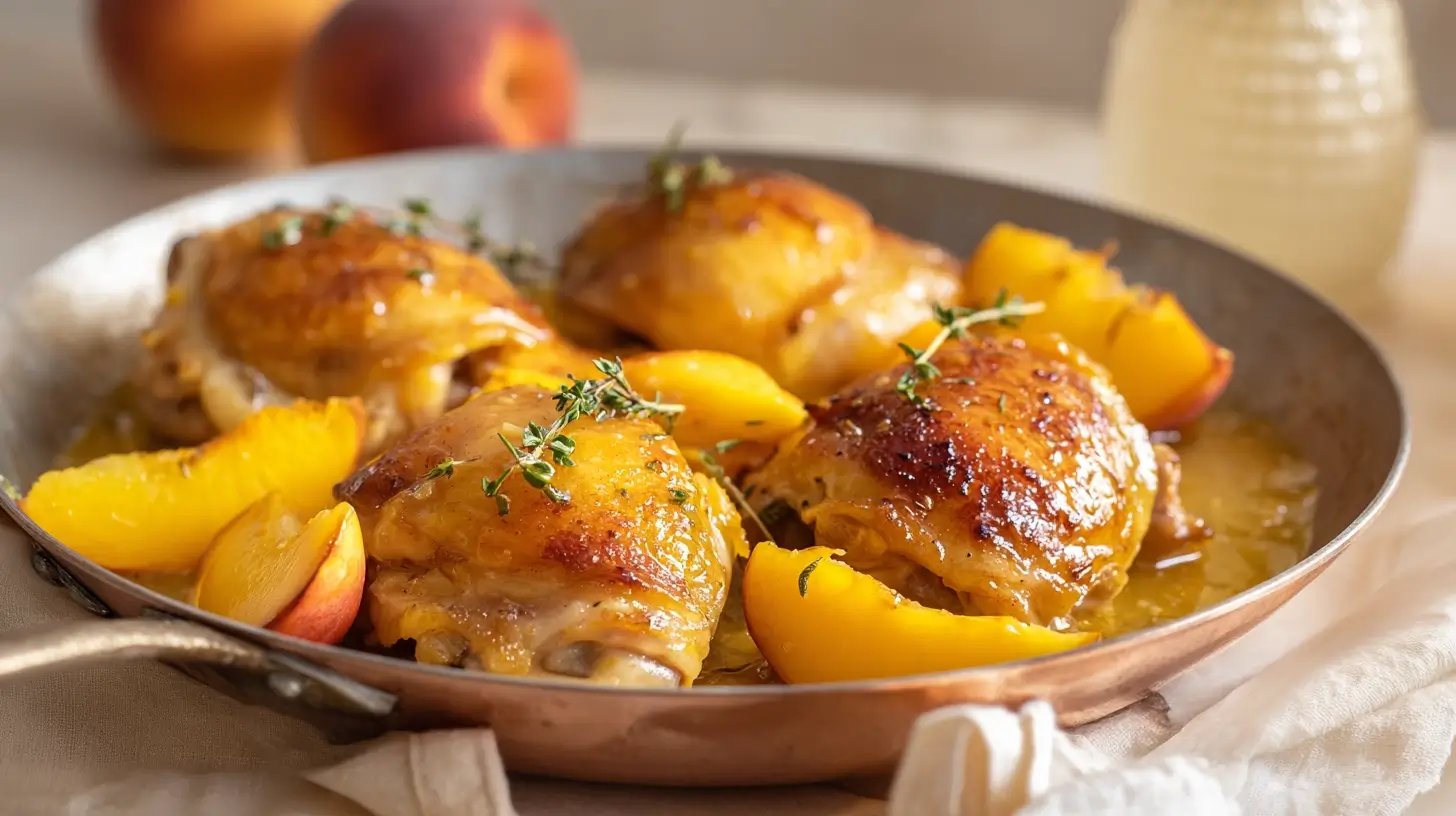 Indulge in Irresistible Chicken Thighs with Peaches and Lemon Honey Butter Sauce Tonight! 1 Square recipe image for chicken thighs with peaches and lemon honey butter sauce