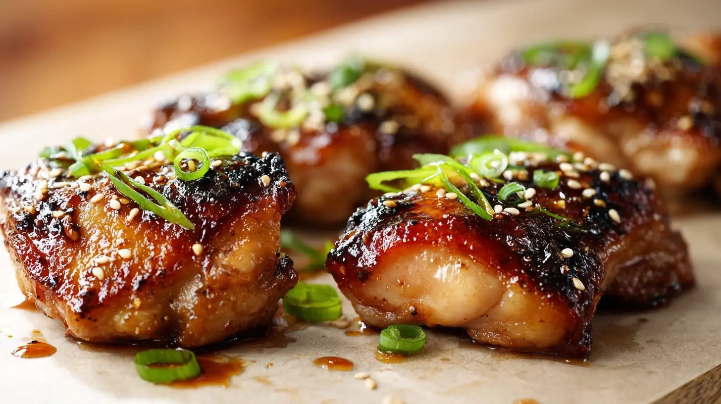 Square recipe image for Teriyaki Chicken Thighs with glossy glaze and caramelized edges