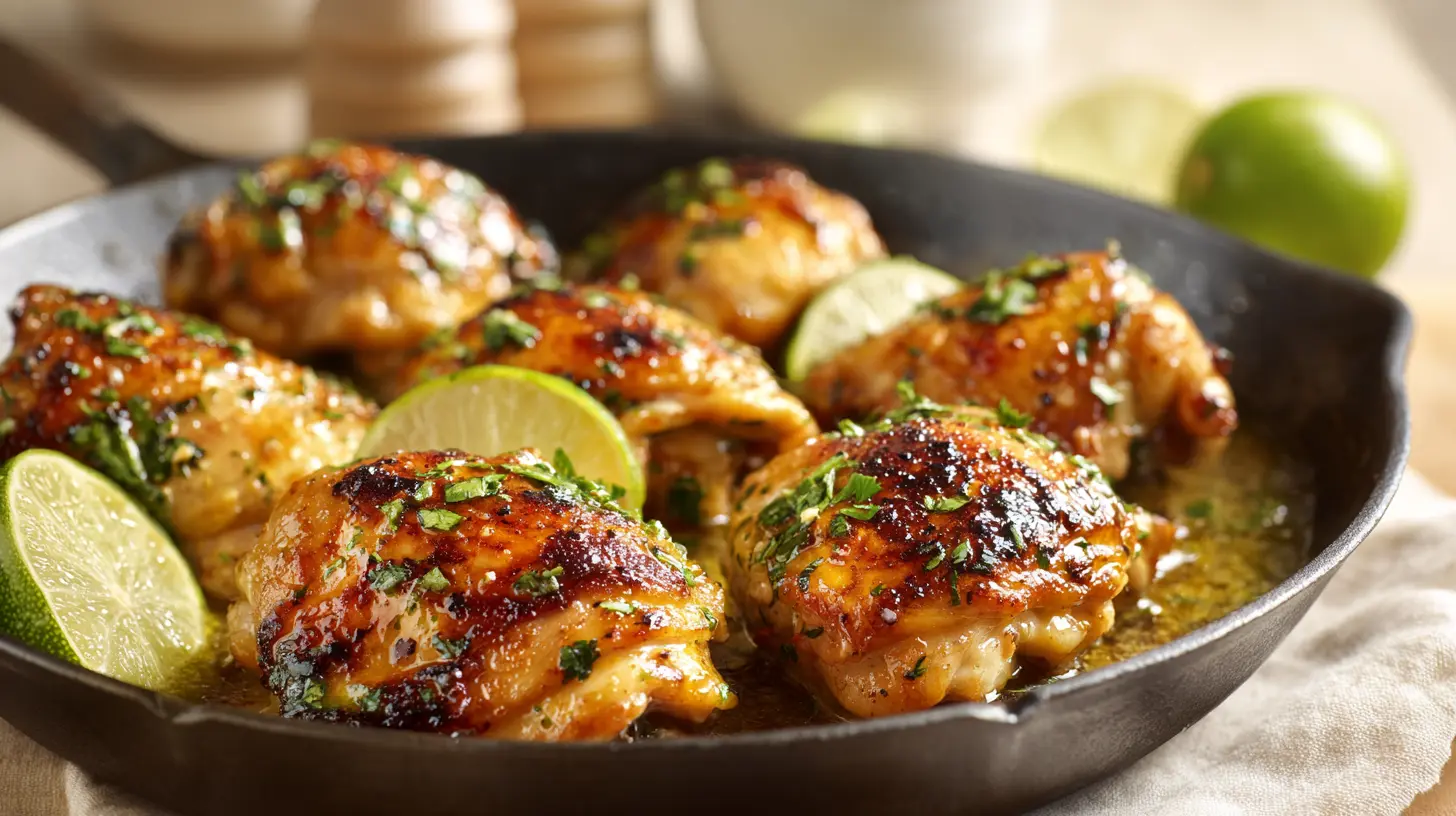 Square recipe image for Cilantro Lime Chicken Thighs with cilantro and lime