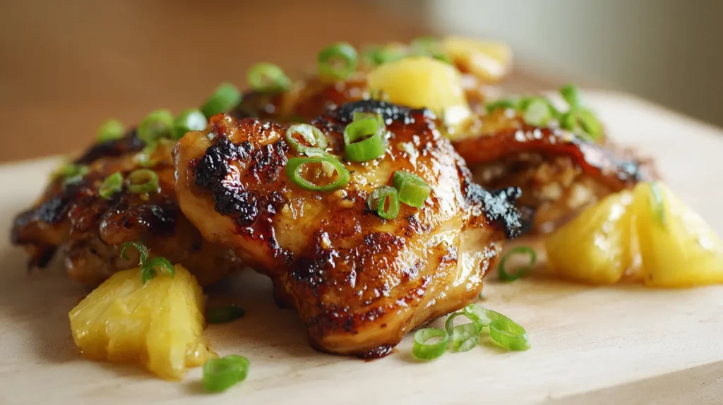 Baked Pineapple Chicken Thigh Marinade with caramelized chicken thighs and glossy pineapple glaze