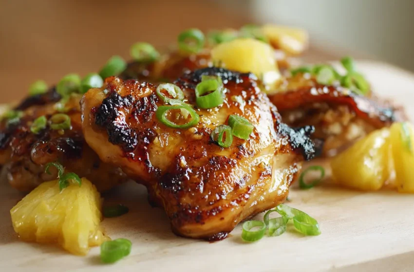 Baked Pineapple Chicken Thigh Marinade with caramelized chicken thighs and glossy pineapple glaze