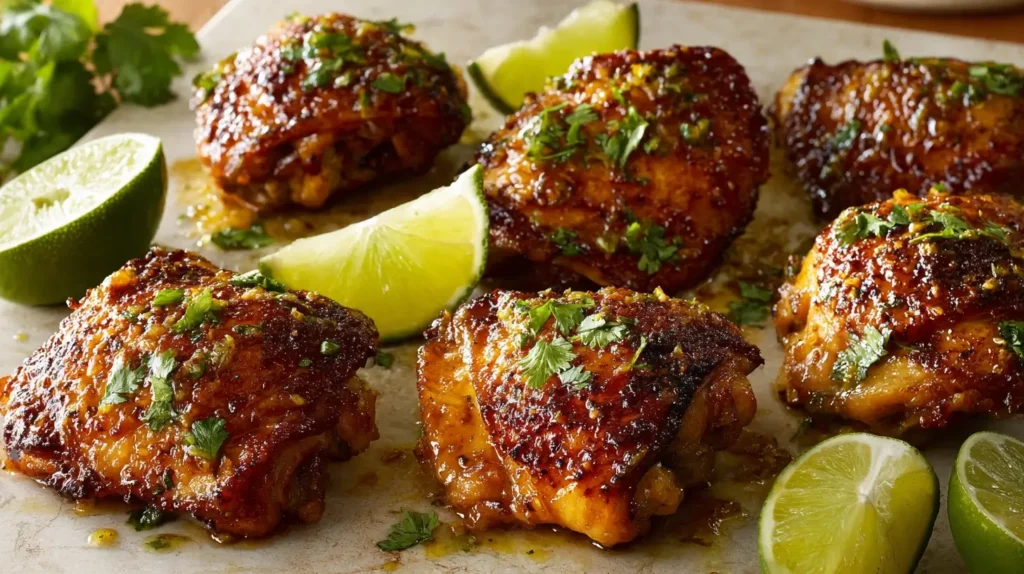 Cuban Mojo Chicken Thighs with crispy golden skin, garlic, citrus, and cilantro