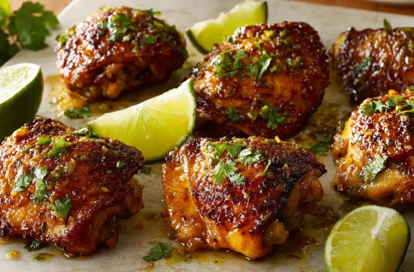 Cuban Mojo Chicken Thighs with crispy golden skin, garlic, citrus, and cilantro