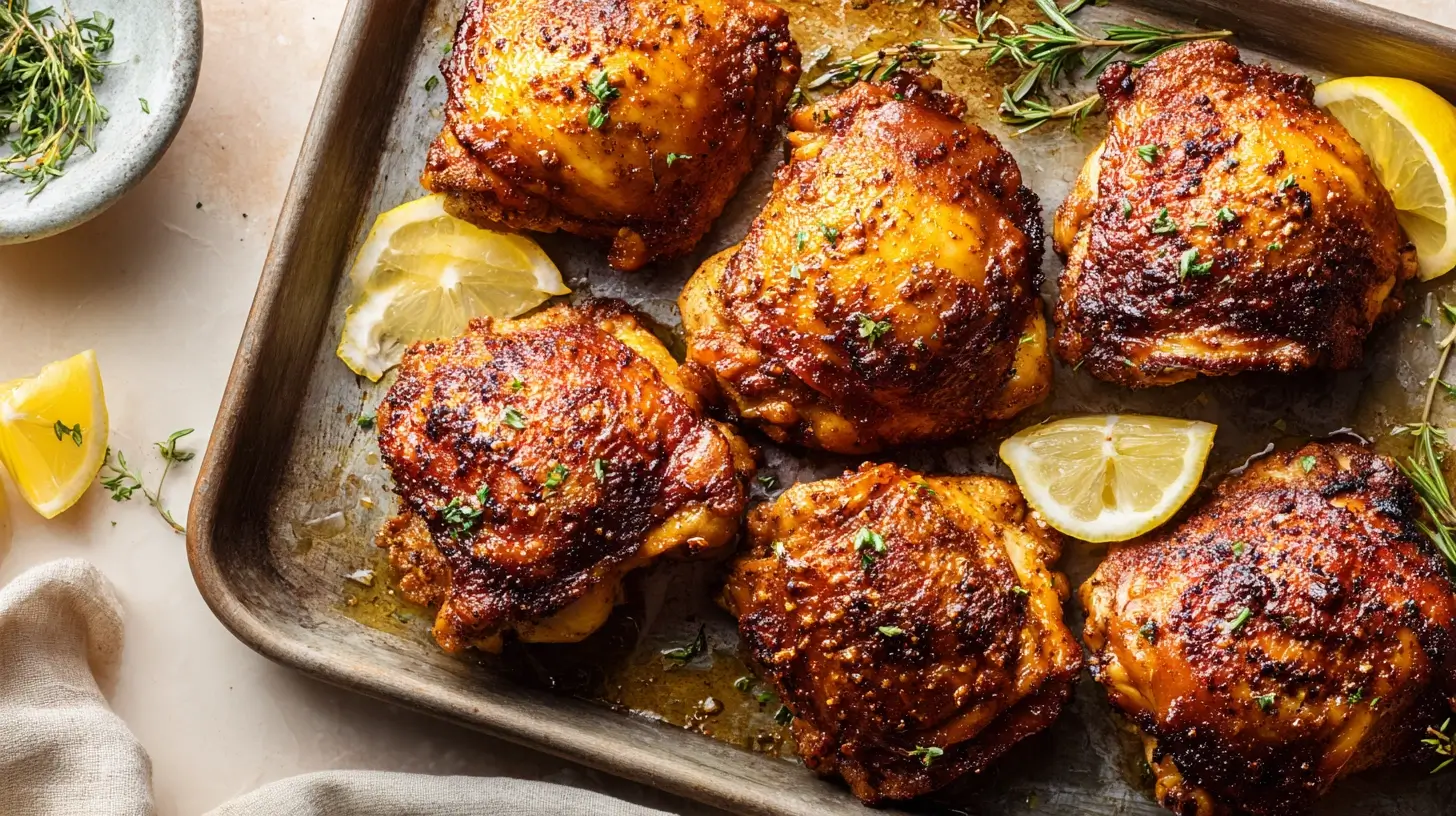 Square recipe image for Easy Baked Chicken Thighs with crispy roasted chicken