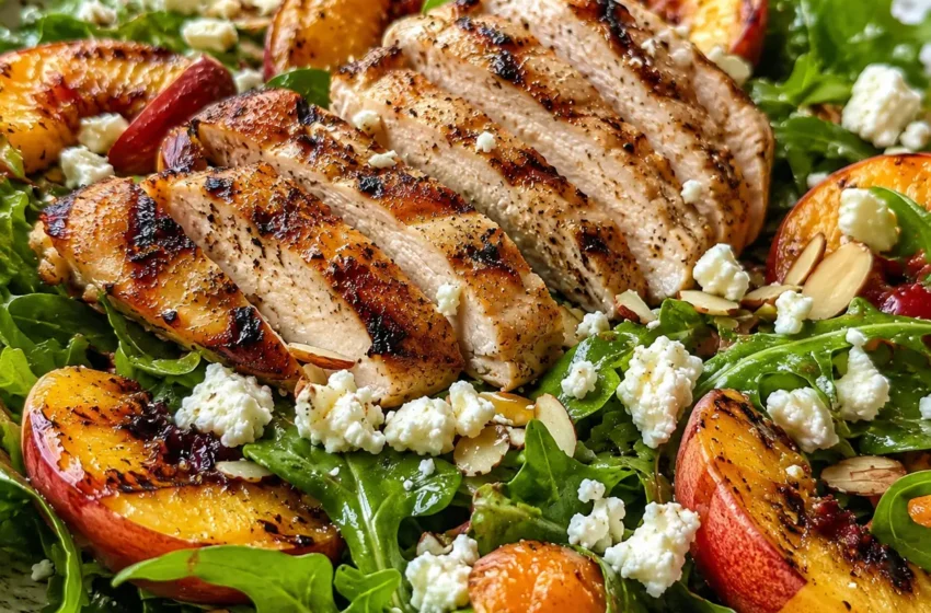  20-Minute Easy Grilled Chicken, Peach, and Arugula Salad Recipe!