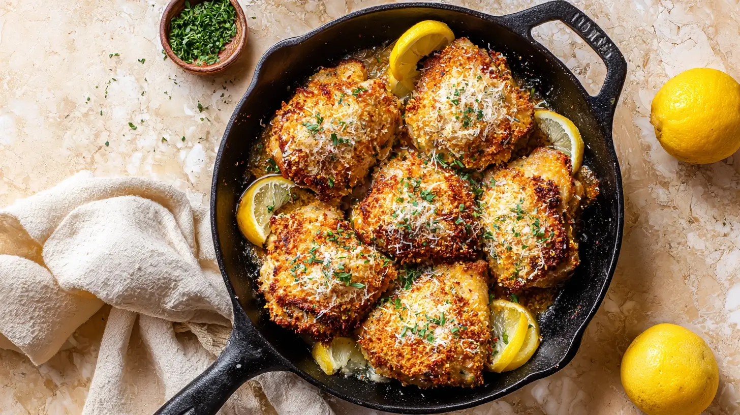 Square recipe image for Parmesan Chicken Thighs with crispy Parmesan crust