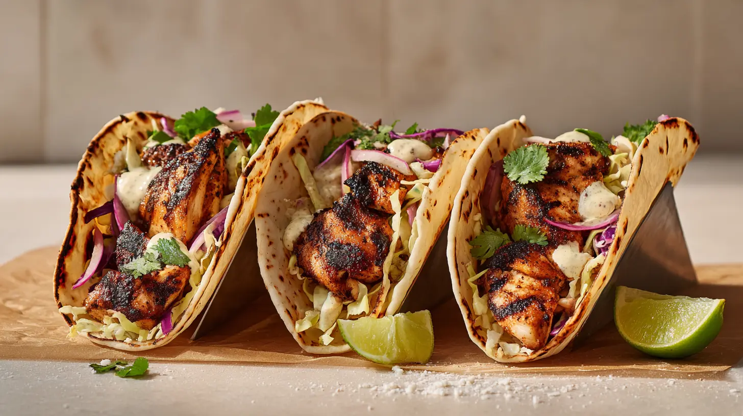 Discover the Irresistible Best Baja Grilled Chicken Thigh Tacos 1 Square recipe image for Baja grilled chicken thigh tacos with slaw and crema