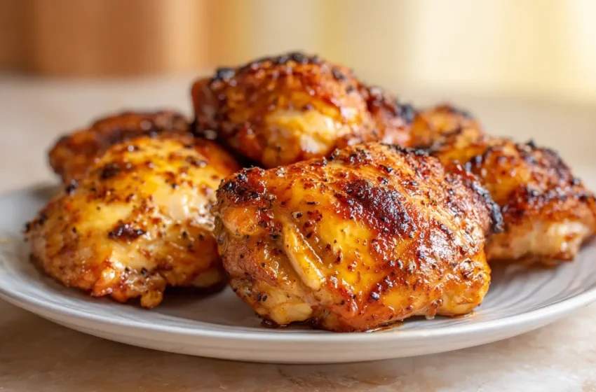 Air Fryer Boneless Skinless Chicken Thighs with browned edges and savory seasoning crust